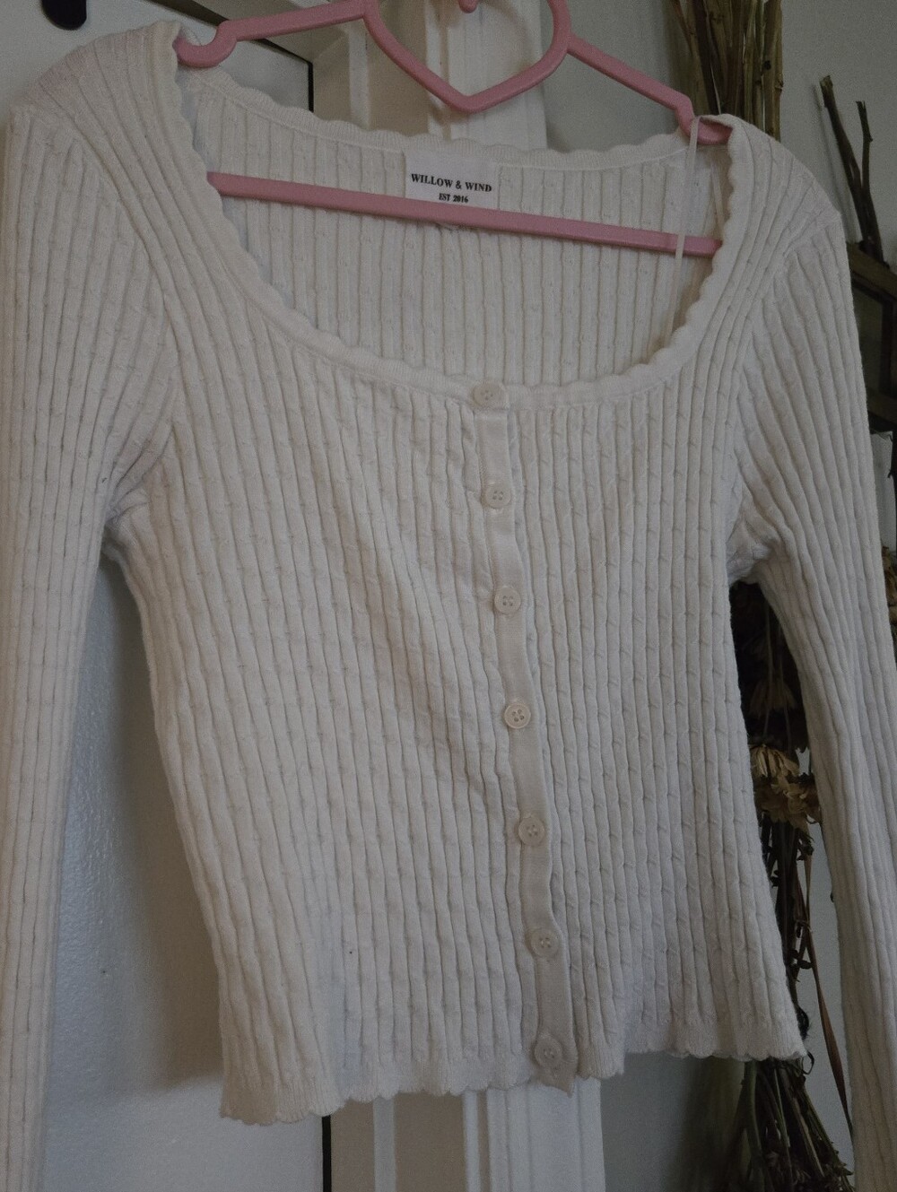Willow & Wind Ribbed Knit Long Sleeve Scoop Neck White Cardigan Sweater Md - Picture 5 of 7